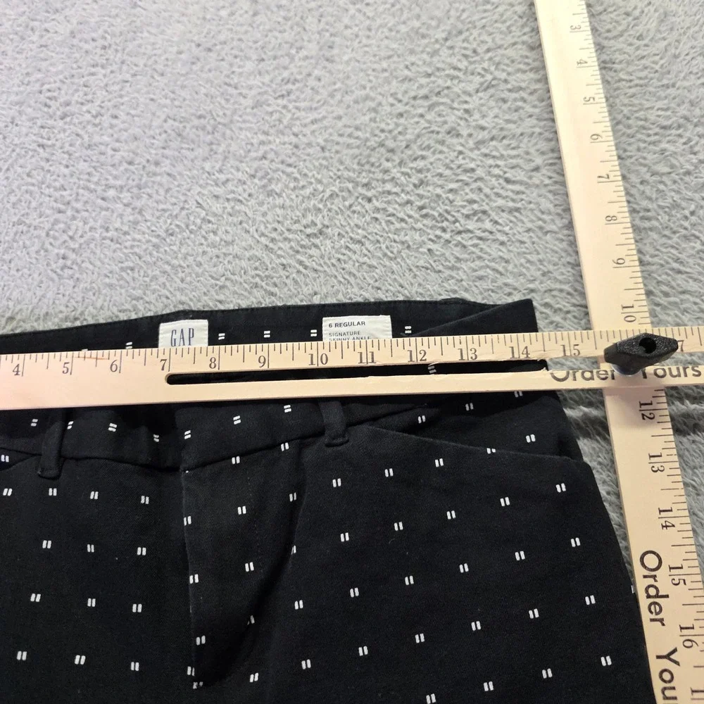 Gap Womens 6 Signature Skinny Ankle Pants Black White Dash Print Stretch MidRise